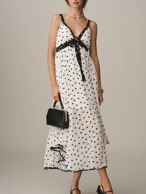 Anthropologie Maeve Polka Dot Sleeveless V-Neck Midi Slip Dress